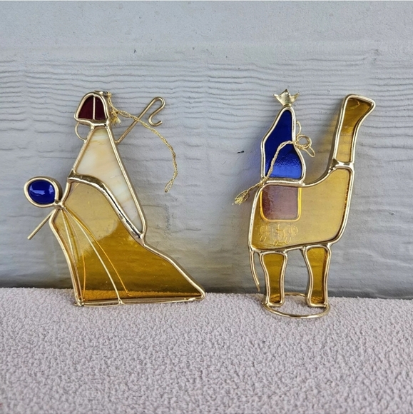 VTG Danbury Mint Mary and Joseph Fleeing to Egypt Camel Stained Glass Hanging - Picture 3 of 10